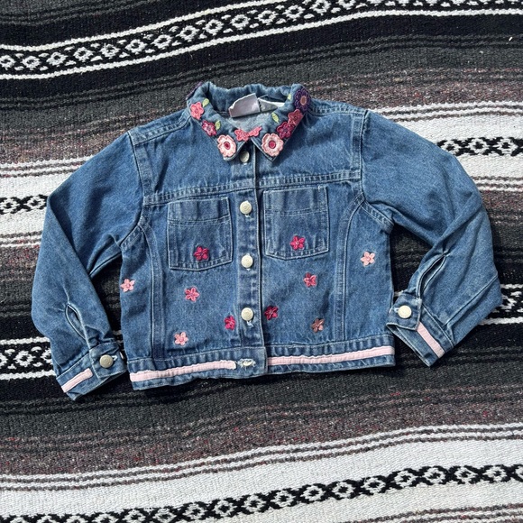 VTG Y2K YOUNG HEARTS EMBROIDERED FLORAL JEAN JACKET GIRLS SIZE 3T - Picture 1 of 5